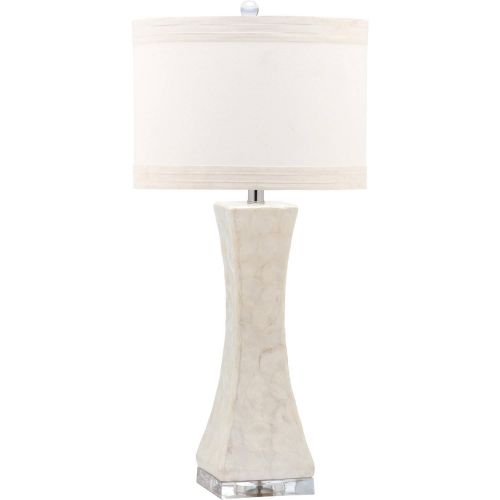  Safavieh Shelley 30 High Concave Table Lamp with CFL Bulb, White w Off White Shade, Set of 2