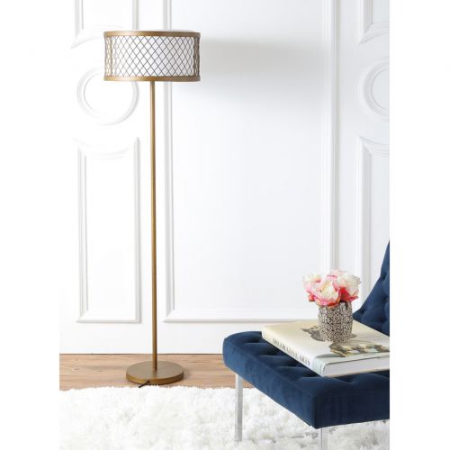  Safavieh Evie Mesh Floor Lamp with CFL Bulb, Antique Gold with Off-White Shade