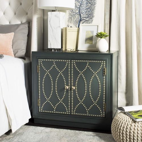  Safavieh Home Collection Yuna Steel Teal and Gold 2 Door Chest of Drawers,