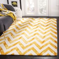 Safavieh Dip Dye Collection DDY715C Handmade Chevron Stripe Watercolor Ivory and Gold Wool Area Rug (3 x 5)