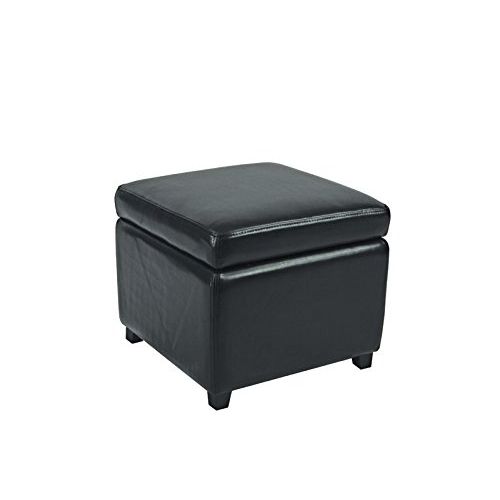  Safavieh Hudson Collection Ryder Leather Square Flip Top Ottoman, Black