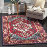 Safavieh Monaco Collection MNC207C Modern Oriental Medallion Red and Turquoise Distressed Area Rug (8 x 11)