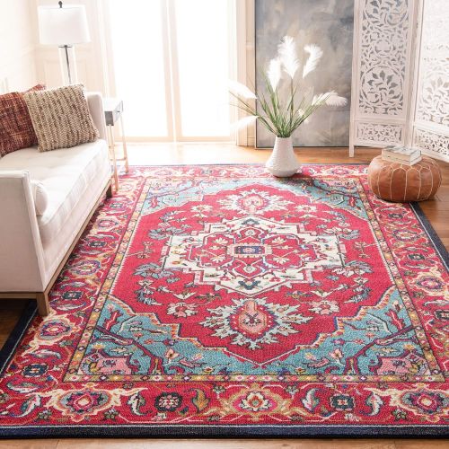  Safavieh Monaco Collection MNC207C Modern Oriental Medallion Red and Turquoise Distressed Area Rug (8 x 11)