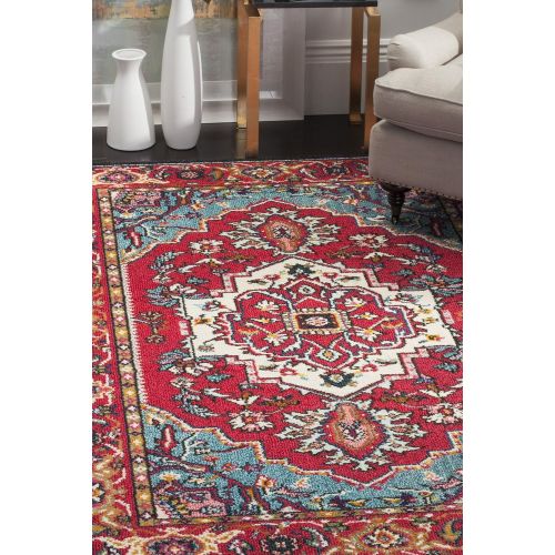  Safavieh Monaco Collection MNC207C Modern Oriental Medallion Red and Turquoise Distressed Area Rug (8 x 11)