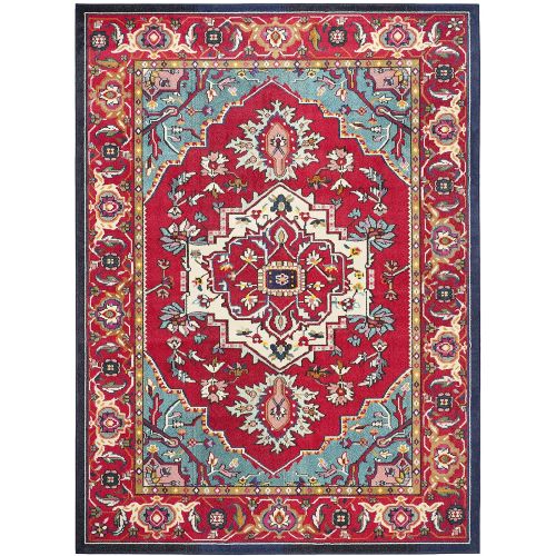  Safavieh Monaco Collection MNC207C Modern Oriental Medallion Red and Turquoise Distressed Area Rug (8 x 11)