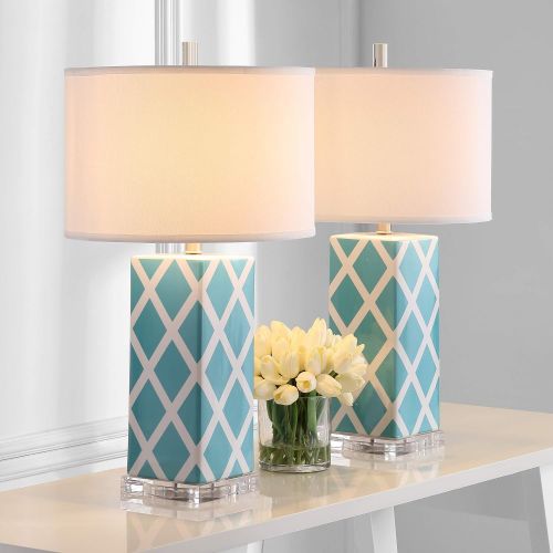  Safavieh Lighting Collection Garden Lattice Light Blue 27-inch Table Lamp (Set of 2)