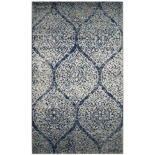  Safavieh Madison Collection MAD604G Navy and Silver Distressed Ogee Area Rug (4 x 6)