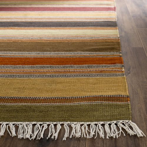  Safavieh Striped Kilim Collection STK315A Hand Woven Gold Premium Wool Area Rug (4 x 6)