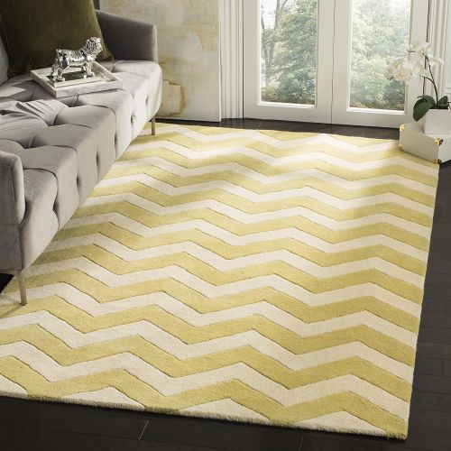  Safavieh Chatham Collection CHT715L Handmade Light Gold and Ivory Premium Wool Area Rug (2 x 3)