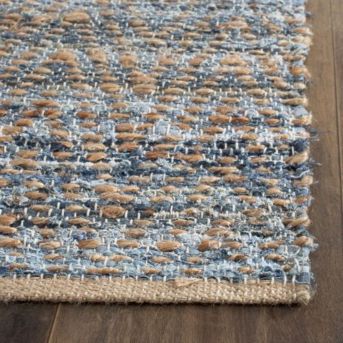  Safavieh Cape Cod Collection CAP350A Hand Woven Flatweave Chevron Natural and Blue Jute Area Rug (3 x 5)
