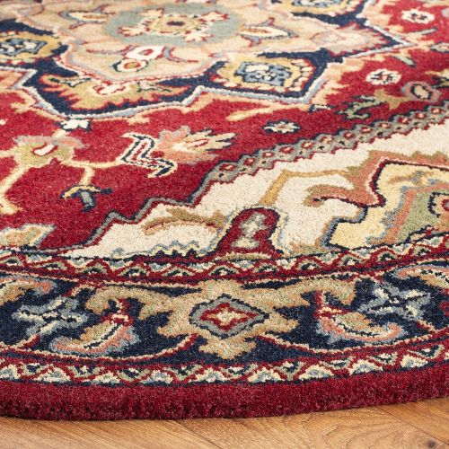  Safavieh Heritage Collection HG625A Handcrafted Traditional Oriental Heriz Medallion Red Wool Round Area Rug (36 Diameter)