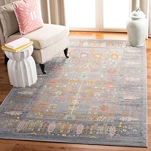  Safavieh Valencia Collection VAL108C Grey and Multi Vintage Distressed Silky Polyester Area Rug (3 x 5)