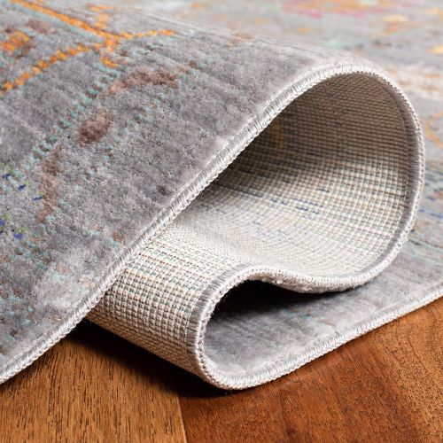  Safavieh Valencia Collection VAL108C Grey and Multi Vintage Distressed Silky Polyester Area Rug (3 x 5)