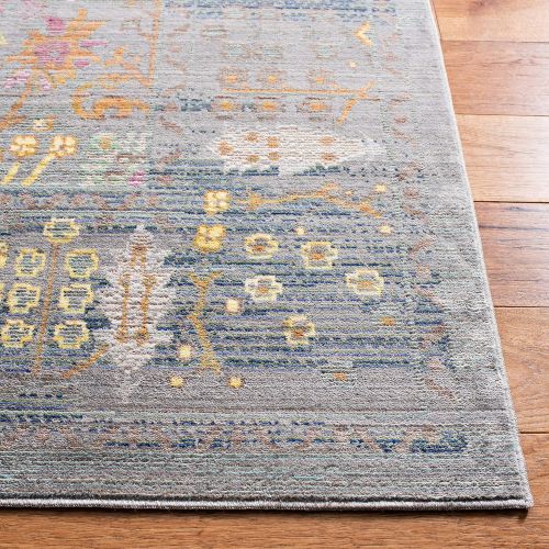  Safavieh Valencia Collection VAL108C Grey and Multi Vintage Distressed Silky Polyester Area Rug (3 x 5)