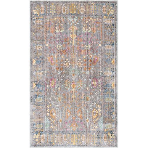  Safavieh Valencia Collection VAL108C Grey and Multi Vintage Distressed Silky Polyester Area Rug (3 x 5)
