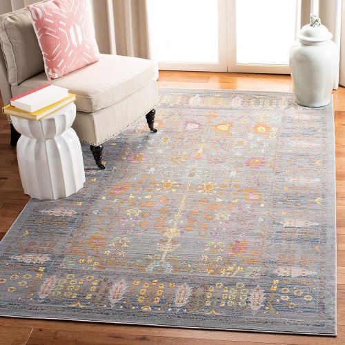  Safavieh Valencia Collection VAL108C Grey and Multi Vintage Distressed Silky Polyester Area Rug (3 x 5)