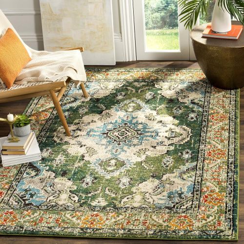  Safavieh Monaco Collection MNC243F Vintage Oriental Forest Green and Light Blue Distressed Area Rug (3 x 5)