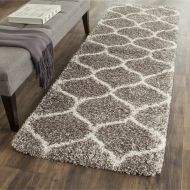 Safavieh Hudson Shag Collection SGH280B Grey and Ivory Moroccan Ogee Plush Runner (23 x 12)