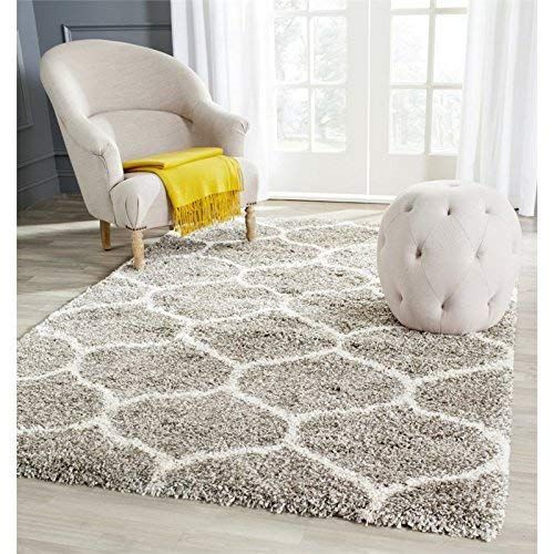  Safavieh Hudson Shag Collection SGH280B Grey and Ivory Moroccan Ogee Plush Runner (23 x 12)