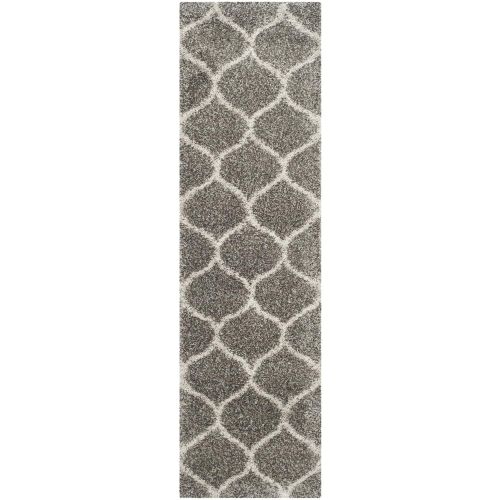  Safavieh Hudson Shag Collection SGH280B Grey and Ivory Moroccan Ogee Plush Runner (23 x 12)