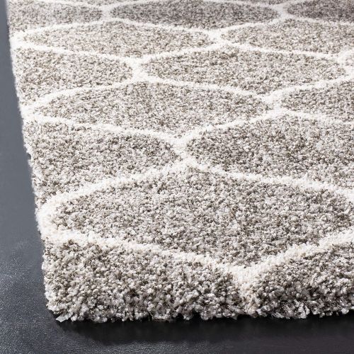  Safavieh Hudson Shag Collection SGH280B Grey and Ivory Moroccan Ogee Plush Runner (23 x 12)