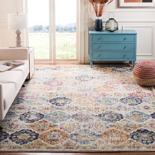  Safavieh Madison Collection MAD611B Bohemian Chic Vintage Distressed Area Rug, 4 x 6, Cream/Multi