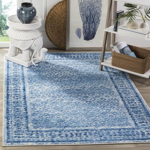  Safavieh Adirondack Collection ADR110D Silver and Blue Vintage Distressed Square Area Rug (4 Square)