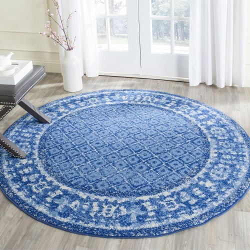  Safavieh Adirondack Collection ADR110F Light Blue and Dark Blue Vintage Distressed Round Area Rug (8 Diameter)