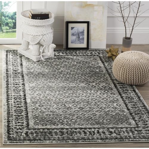  Safavieh Adirondack Collection ADR110B Ivory and Silver Vintage Distressed Area Rug (9 x 12)