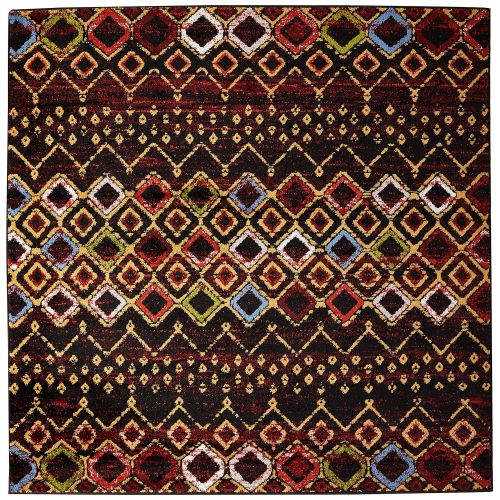  Safavieh Amsterdam Collection AMS108P Southwestern Bohemian Black and Multi Square Area Rug (67 Square)