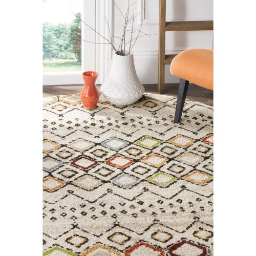  Safavieh Amsterdam Collection AMS108G Southwestern Bohemian Light Grey and Multi Round Area Rug (67 Diameter)