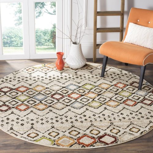  Safavieh Amsterdam Collection AMS108G Southwestern Bohemian Light Grey and Multi Round Area Rug (67 Diameter)