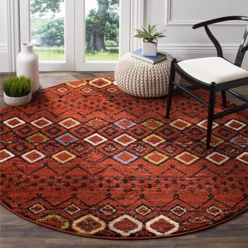  Safavieh Amsterdam Collection AMS108D Southwestern Bohemian Terracotta and Multi Round Area Rug (67 Diameter)