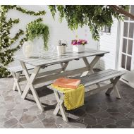 Safavieh 3 Piece Outdoor Collection Marina Patio Set, Grey/White