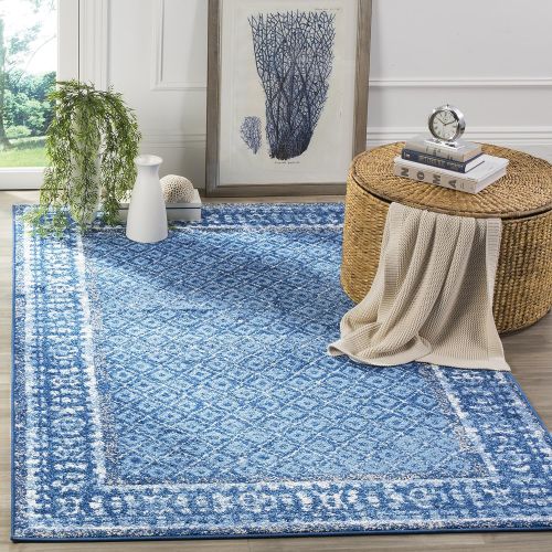  Safavieh Adirondack Collection ADR110F Light Blue and Dark Blue Vintage Distressed Square Area Rug (8 Square)