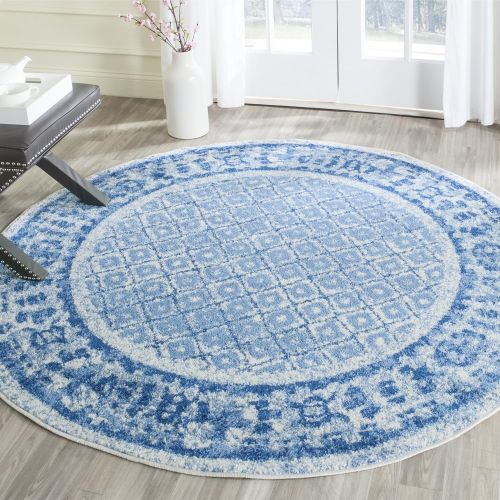 Safavieh Adirondack Collection ADR110D Silver and Blue Vintage Distressed Round Area Rug (6 Diameter)