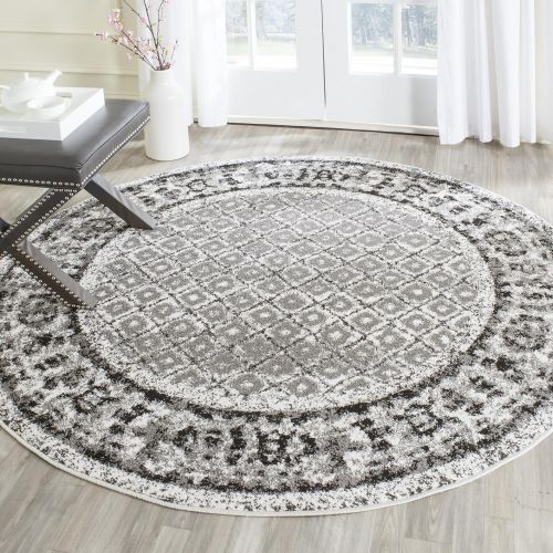  Safavieh Adirondack Collection ADR110B Ivory and Silver Vintage Distressed Round Area Rug (8 Diameter)