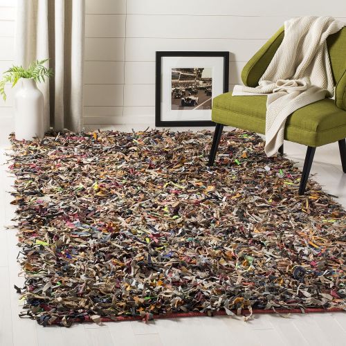  Safavieh Leather Shag Collection LSG511M Hand Woven Multicolored Leather Area Rug (8 x 10)