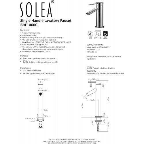  Safavieh BRF1060C Solea Collection Elation Bathroom Faucet, Chrome
