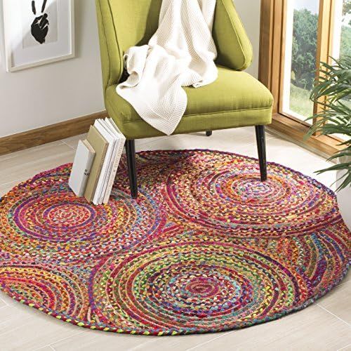  Safavieh Cape Cod Collection CAP203A Handmade Red and Multicolored Jute Round Area Rug (5 in Diameter)