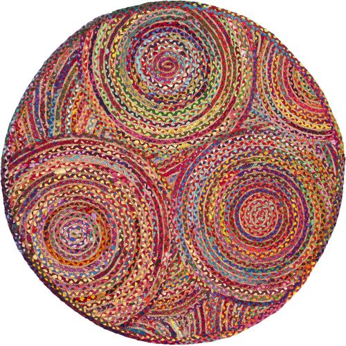  Safavieh Cape Cod Collection CAP203A Handmade Red and Multicolored Jute Round Area Rug (5 in Diameter)