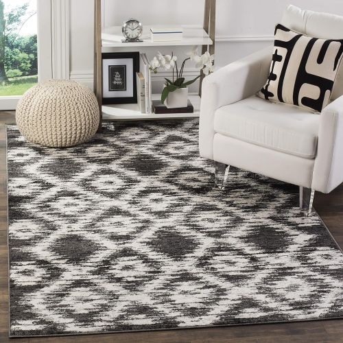  Safavieh Adirondack Collection ADR118R Charcoal and Ivory Modern Geometric Area Rug (6 x 9)