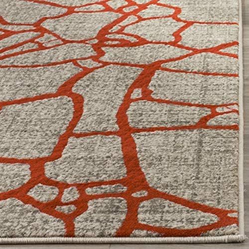  Safavieh Porcello Collection PRL7737F Light Grey and Orange Round Area Rug, 67 in Diameter