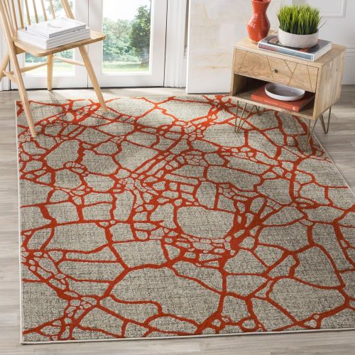  Safavieh Porcello Collection PRL7737F Light Grey and Orange Round Area Rug, 67 in Diameter