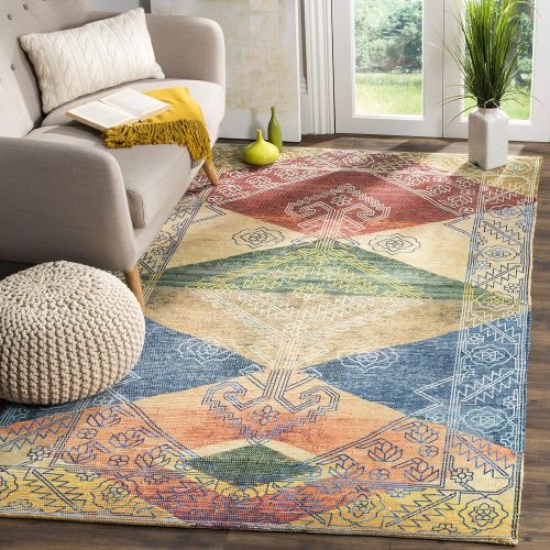  Safavieh Safran Collection SFN593A Hand-loomed Multicolored Distressed Bohemian Southwestern Cotton Area Rug (5 x 8)