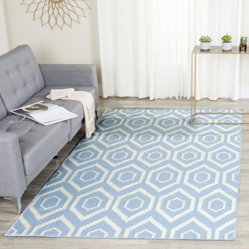  Safavieh Dhurries Collection DHU556B Hand Woven Blue and Ivory Premium Wool Area Rug (6 x 9)