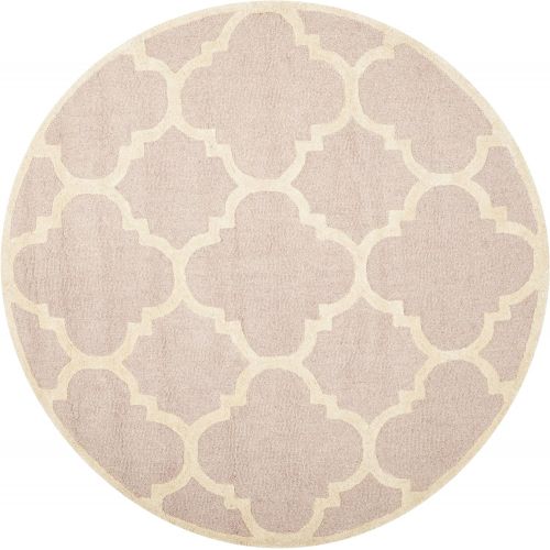  Safavieh Cambridge Collection CAM140M Handcrafted Moroccan Geometric Light Pink and Ivory Premium Wool Round Area Rug (6 Diameter)