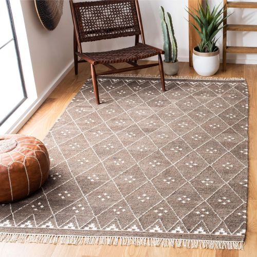  Safavieh Natural Kilim Collection NKM316A Flatweave Brown and Ivory Wool Area Rug (4 x 6)