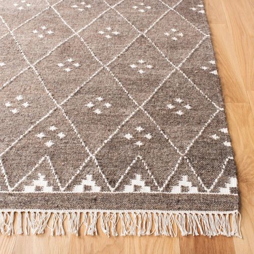  Safavieh Natural Kilim Collection NKM316A Flatweave Brown and Ivory Wool Area Rug (4 x 6)