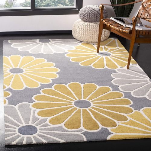  Safavieh Soho Collection SOH705A Handmade Grey and Yellow Premium Wool Area Rug (36 x 56)